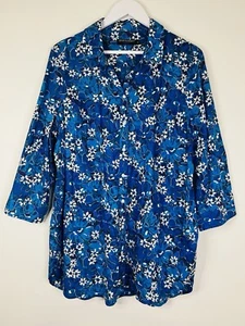 Sportscraft Liberty Print Shirt Sz 18 / US14 Blu White Purple Floral 3/4 Sleeves - Picture 1 of 8