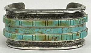 Signed Merle House Sterling Navajo Tufa Cast Turquoise Cuff Bracelet 132g - Picture 1 of 20