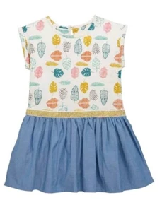 Brand New With Tags Girls Infant Leaf Print & Chambray Dress 12-18 Months - Picture 1 of 3