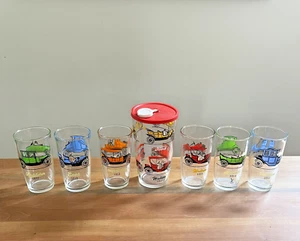 Vintage 60s Hazel Atlas American Car 6 Glass Tumblers & 1 Cocktail Shaker Ford - Picture 1 of 8