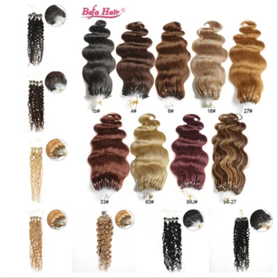 8A 20Inch Wavy&curly Loop Micro Rings Beads Ombre Remy Human Hair Extensions  - Image 1 of 4