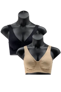 Rhonda Shear 2-pack Front Closure Leisure Bra Beige/Black - Picture 1 of 2