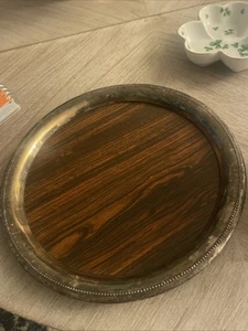 Vintage versilbert mit brauner Formica rund Serviertablett Bar Tablett - Bild 1 von 5