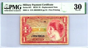 US Military MPC , $1 Replacement ,PMG 30 VF, Rare Vietnam + Gift! E105R1 - Picture 1 of 3
