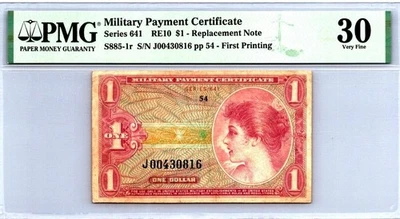 US Military MPC , $1 Replacement ,PMG 30 VF, Rare Vietnam + Gift! E105R1 - Image 1 of 3
