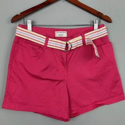 Covington Vintage Women’s Belt Flat Front Shorts Sz 10 In Hot Pink Cotton Blend - Image 1 of 4
