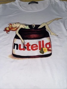 T SHIRT BIANCA 90 MODA NUTELLA CIOCCOLATA STAMPA FUNNY - Picture 1 of 4