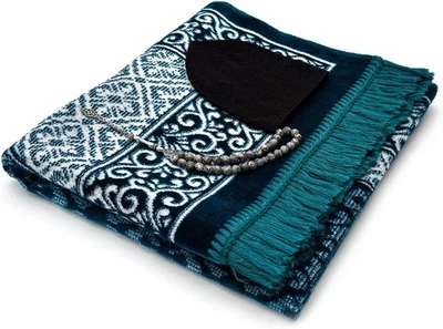 Velvet Prayer Mat All in One Set for Islam - Thick Muslim Prayer Rug,Islamic Gif - Image 1 of 4