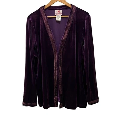 Quacker Factory Purple velour sequin Open Front jacket  XL Fairy Grunge *FLAW - Image 1 of 4
