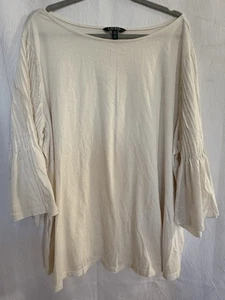Tunica boho Lauren Ralph Lauren 3X panna plissettata manica a campana cotone top - Foto 1 di 9