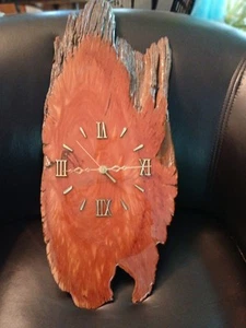 Vintage Live Edge Slab Wood Wall Clock - Roman Numerals - Rustic Decor 21x9 - Picture 1 of 8
