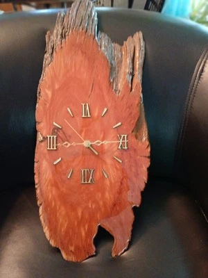 Vintage Live Edge Slab Wood Wall Clock - Roman Numerals - Rustic Decor 21x9 - Image 1 of 4