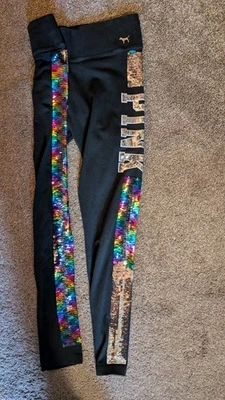 Victoria’s Secret Pink Rainbow Bling Reversible Sequin Leggings Size Medium  - Image 1 of 4