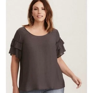 Blusa Top de crepé gris tórrido manga volantes para mujer talla 00 Plus manga corta - Imagen 1 de 7