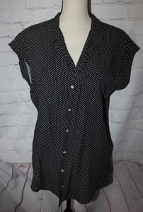 Jachs Girlfriend Women’s Black & White Button Front Cap Sleeve Blouse Top Size M - Picture 1 of 3