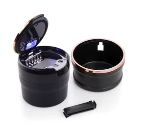 Portable Car Ashtray Ceramic with LED Light and Lid Rose Gold - Picture 1 of 6