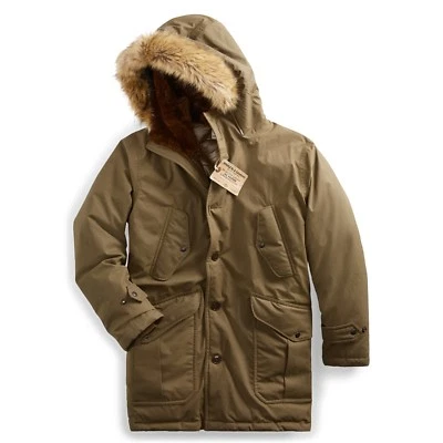 Abrigo Parka RRL Ralph Lauren Borde de Piel de Oveja Tela de Aceite Plumón Real-HOMBRE-XXL  Foto 1 de 4