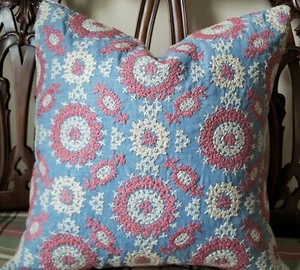 Ralph Lauren Layla Embroidery Denim Heavily Embroidered Cotton Pillow Cover - Picture 1 of 8