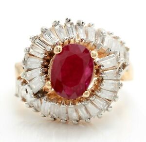 5.80 Carat Natural Red Ruby and Diamonds in 14K Solid Yellow Gold Women Ring