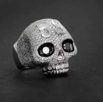 Anillo Cabeza Calavera MOISSANITA Blanco y Negro 2ct Regalo Halloween Para Hombre Plata 925 Foto 1 de 4