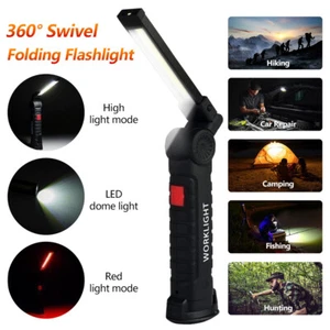 1-2PK Magnetic Rechargeable COB LED RED Work Light Lamp Flashlight Folding Torch - Picture 1 of 16
