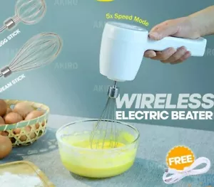 Cordless Hand Mixer Egg Beater Whisk Mixer Handheld Whipping Tool - Picture 1 of 8