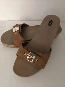 Neu Dr. Scholls klassische Damen-Sandalen 9M strukturiertes Kunstleder braun camel Slipper - Bild 1 von 10