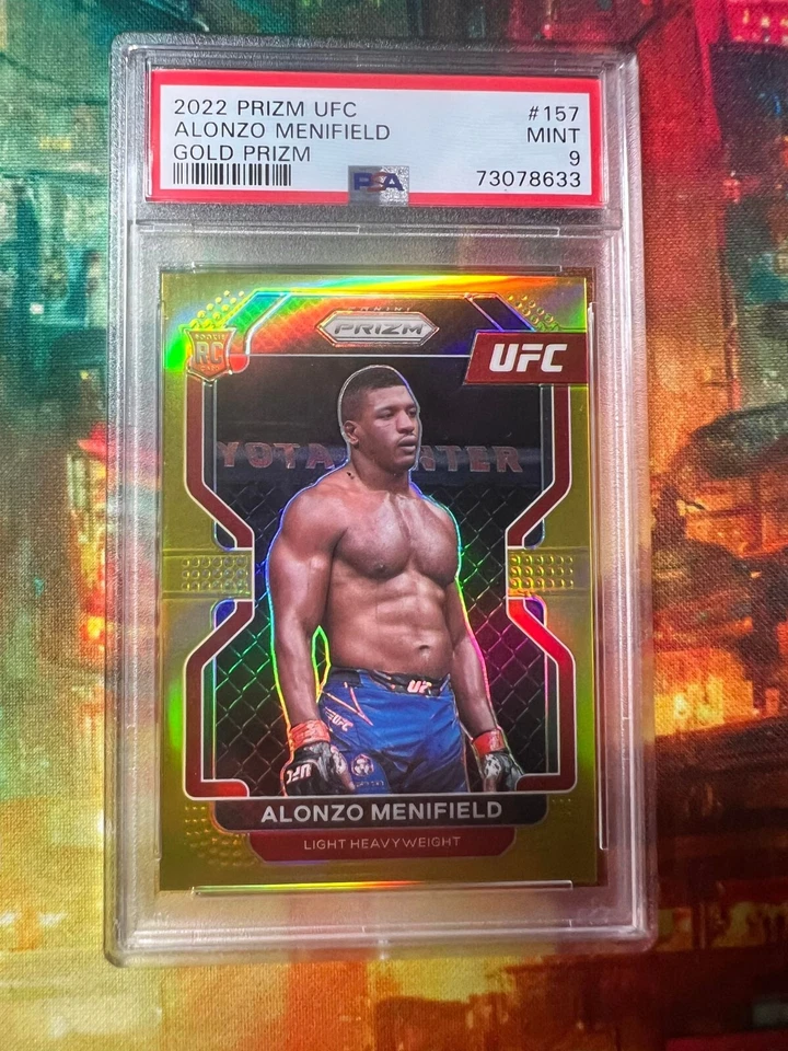 2022 ALONZO MENIFIELD GOLD /10 PSA9 UFC PANINI PRIZM ROOKIE CARD RC #157 POP1 - Image 1 of 1