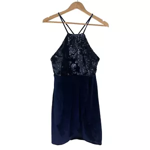 Tobi Women’s Size Small Blue Make a Toast Sequin Bodice Velvet Mini Party Dress - Picture 1 of 11