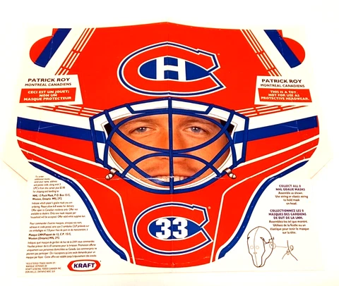 Rare NHL Patrick Roy Kraft Cardboard Helmet Mask 1994-95 #7 Montreal Canadiens Cover