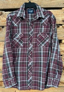 Wrangler Mens Size L Red Plaid Button Up Long Sleeve Western Shirt With Pockets - Picture 1 of 6