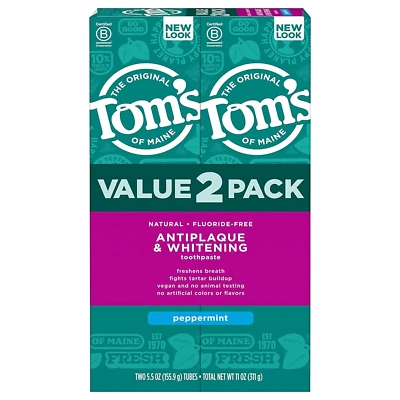 Tom's of Maine Fluoride-Free Antiplaque & Whitening Natural Toothpaste, Peppermi - Image 1 of 4
