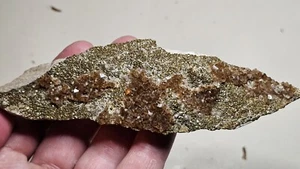 Fluorita de cerveza marrón sobre cristales de pirita - Pugh Quarry, Ohio - 14x4x2 cm - Imagen 1 de 11