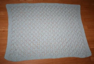 New Handmade Knitted Lt Aqua Blue Baby Afghan Blanket - Picture 1 of 3