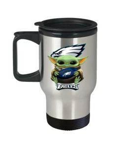 Philadelphia EAGLES Fan Gift Cute Yoda EAGLES Coffee Travel Mug Christmas Gift - Picture 1 of 2