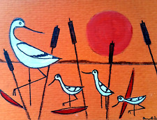ACEO original bird painting 'Avocet Sunset'  by AlisonE