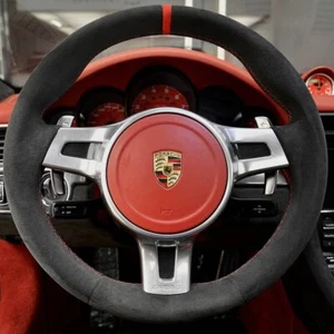 Cubierta personalizada para volante de automóvil gamuza suave para Porsche 911 991 Boxster Cayman - Imagen 1 de 6