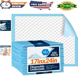 100-Count Disposable Underpads 17x24" - Super Absorbent Incontinence Pads for... - Picture 1 of 7