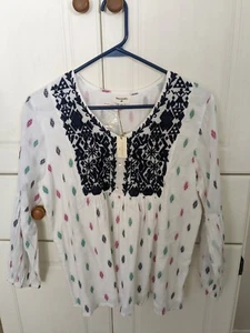 World Market Embroidered Boho Peasant Top White Size S/M - Picture 1 of 6