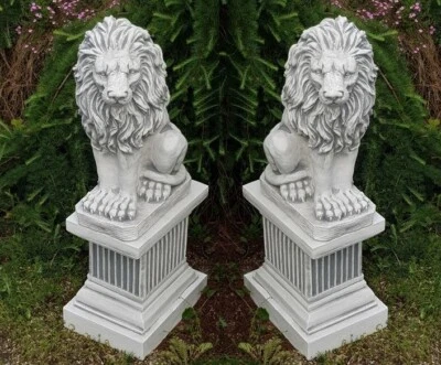 🔶Löwen Steinfiguren mit Sockel 2er SET Säule Gartenfigur Steinkunst BLACKFORM - Bild 1 von 4