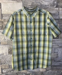 Mens Columbia Short Sleeve Omni Shade Sun Protection Green Plaid Button Up LG - Picture 1 of 7
