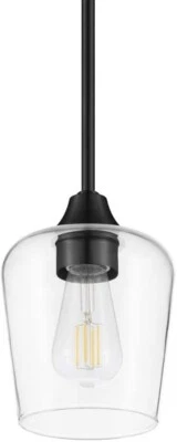 Hampton Bay Pavlen 5.5 in. 1-Light Black Mini Pendant with Clear Glass Shade - Image 1 of 4