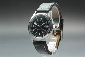 *Near MINT* HAMILTON Khaki Field H704450 Black Date 100m Automatic Men's Watch - Picture 1 of 10