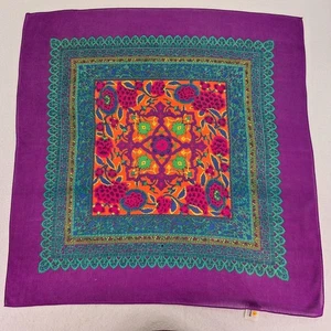 De Colección Años 80 Liz Claiborne Bufanda Algodón Cuadrado 23.75" Colores Vibrantes Hecho en Japón - Imagen 1 de 9