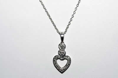 $395 .925 Sterling Silver .05CT Natural Diamond Cluster Triple Hearts Necklace - Image 1 of 4
