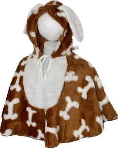 Childs Furry Dog Costume Brown & White Hooded Cape Fancy Dress Age 3 4 5 6 - Picture 1 of 2