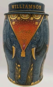 Williamson Tea Kenya Empty Elephant Tin Blue Gold 6.5” Storage Canister - Picture 1 of 9