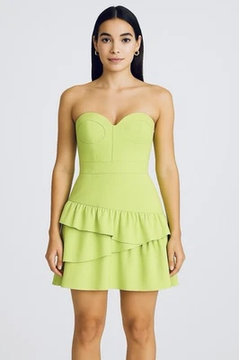 Vestido Ali Ro Volantes Coqueta Seda Y2K Vintage Talla 0 Amarillo Mostaza Bustier Nuevo Foto 1 de 4