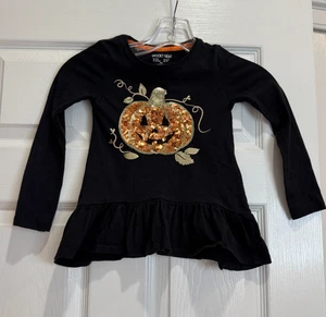 Spooky Nights Girls Sequined Bling Pumpkin Top/Dress Ruffle Size 3-4 Cotton - Picture 1 of 5