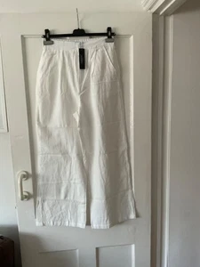NEW White "Zanzea" Collection Wide Leg Cotton Trousers Size Medium. - Picture 1 of 6